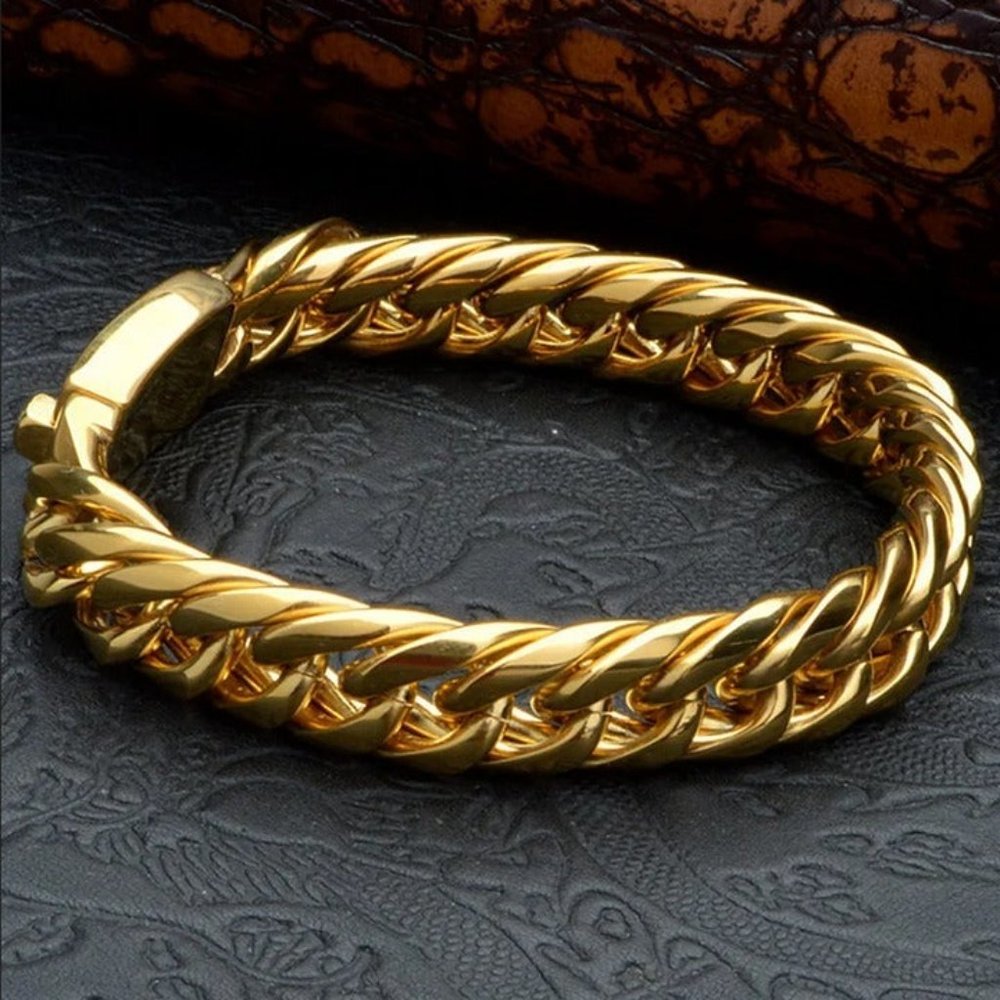 Mens 8" 18K Gold Cuban Chain Link Bracelet 18 K Karat Guys Silver Jewelry 8 inch - Picture 4 of 9